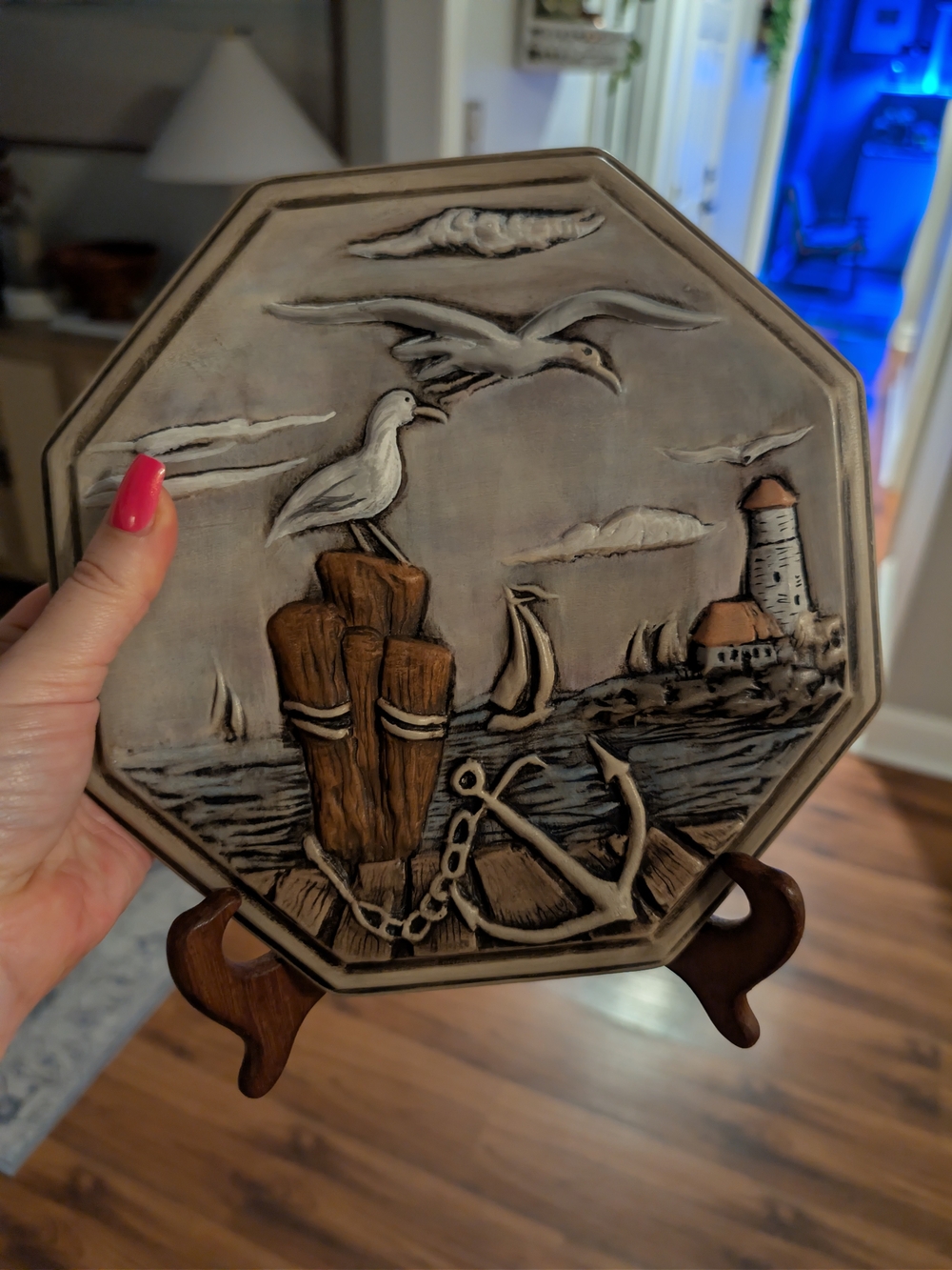 Coastal Seaside Chalkware Vintage Plaque - Neutral Tones